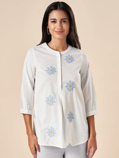 akkriti by pantaloons white cotton embroidered tunic