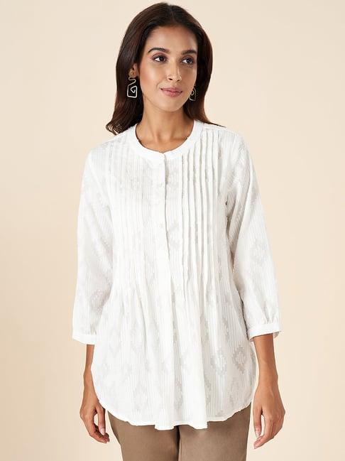 akkriti by pantaloons white cotton self pattern tunic