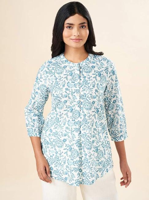 akkriti by pantaloons white floral print tunic