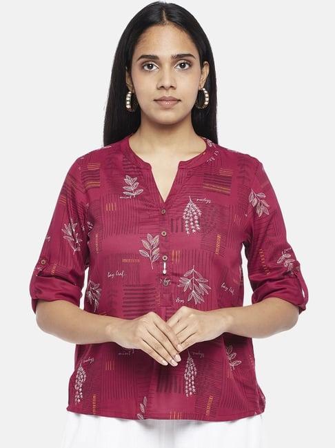 akkriti by pantaloons wine floral print top