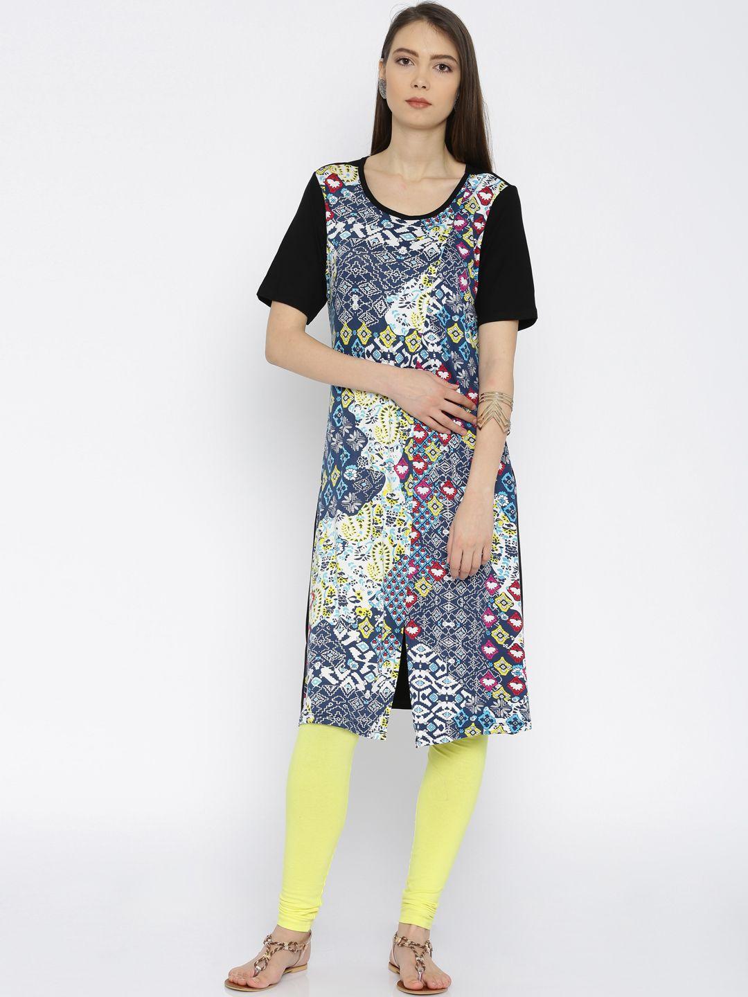 akkriti by pantaloons women black & navy printed a-line kurta