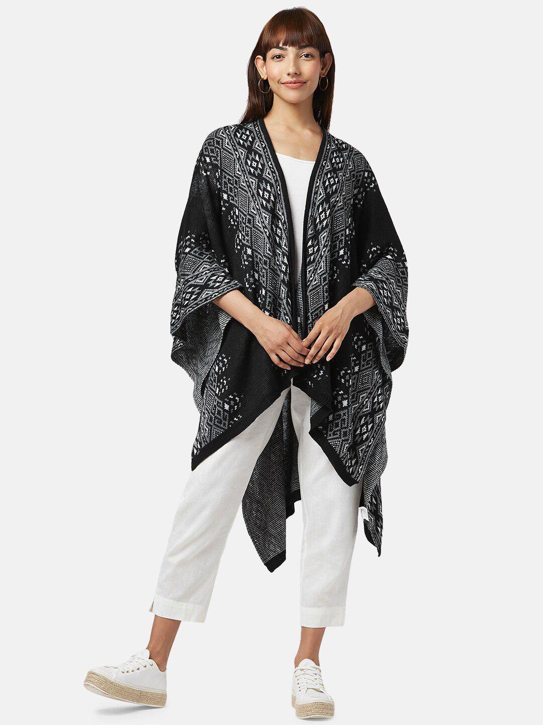 akkriti by pantaloons women black & white longline shrug