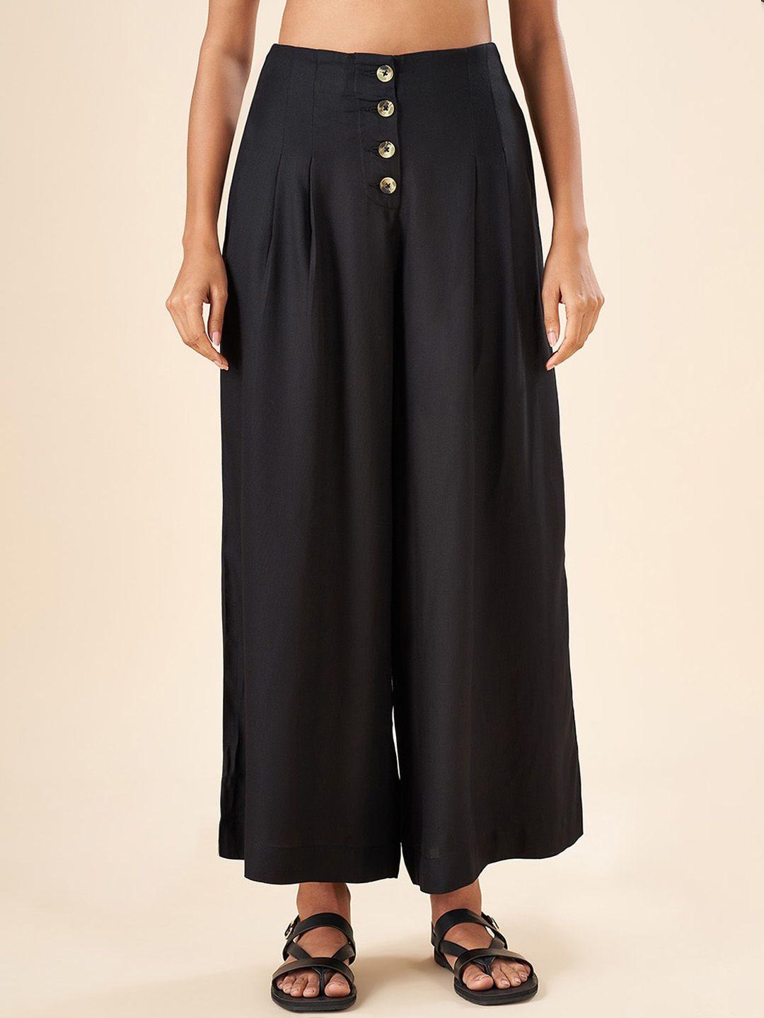 akkriti by pantaloons women black flared trousers