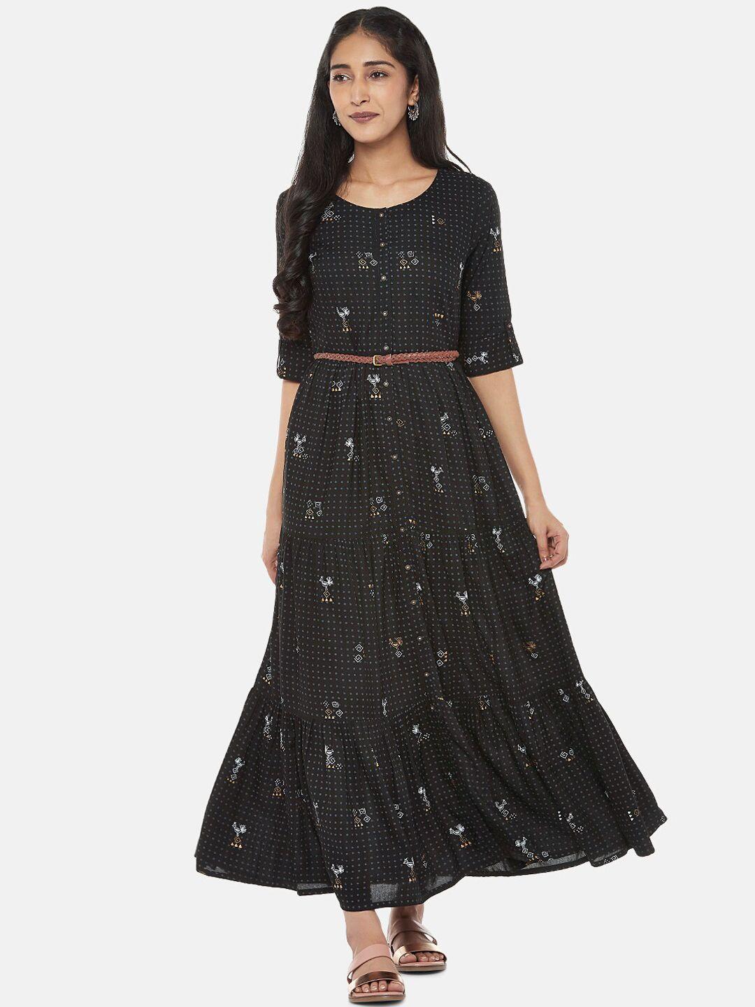 akkriti by pantaloons women black printed maxi dress