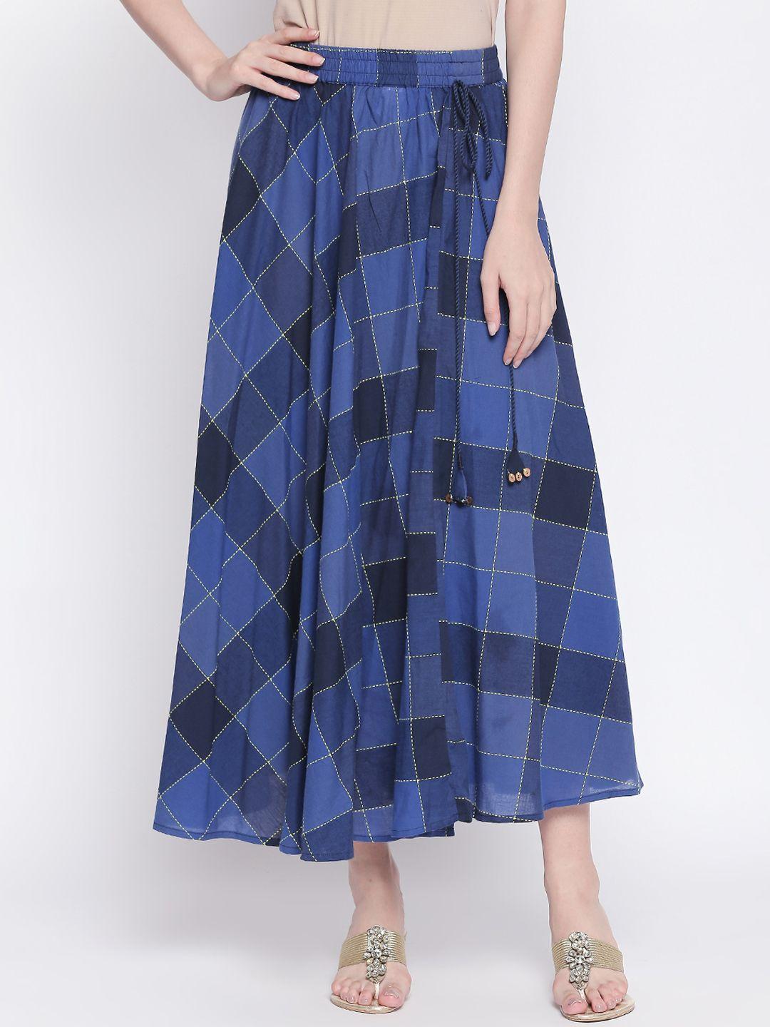 akkriti by pantaloons women blue checked maxi flared skirt