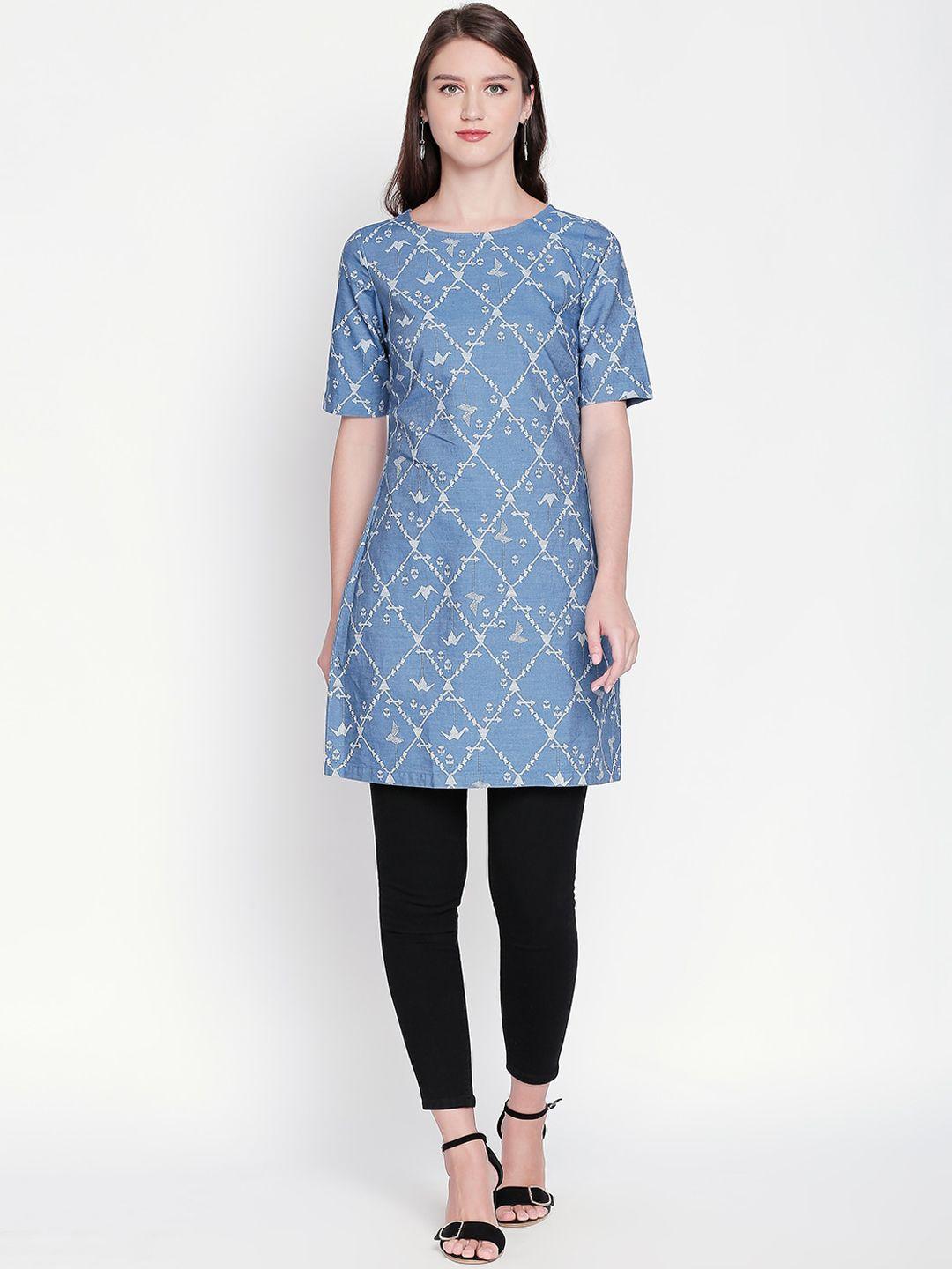 akkriti by pantaloons women blue geometric printed kurta