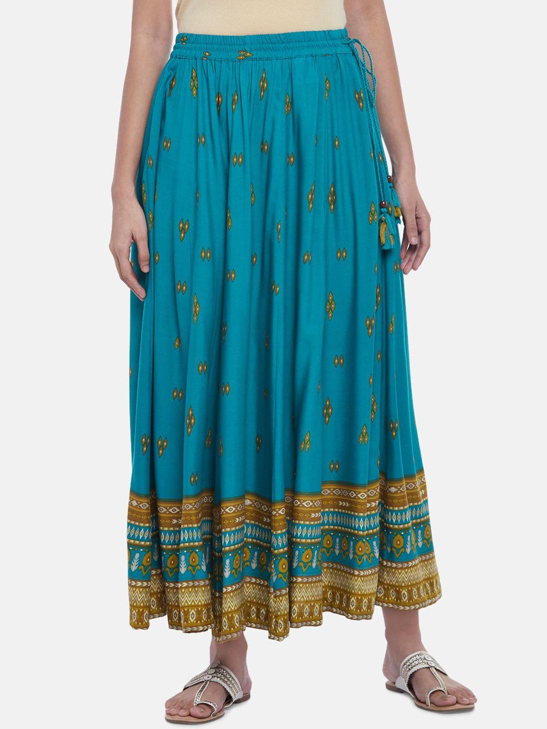akkriti by pantaloons women blue printed maxi skirts