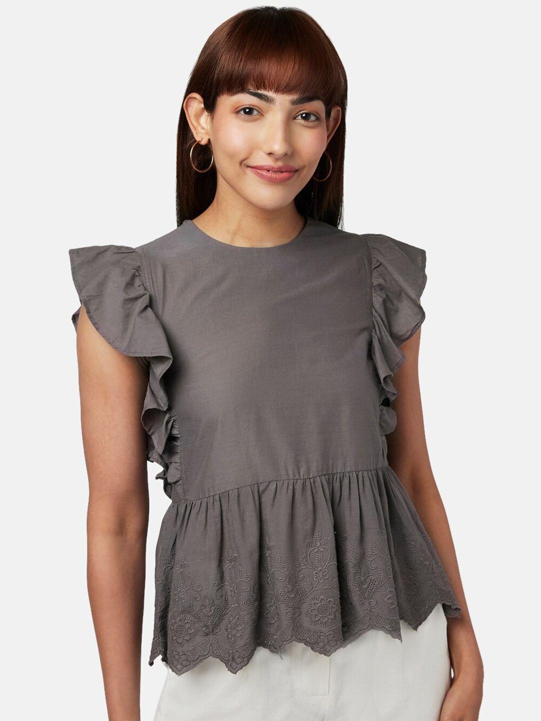 akkriti by pantaloons women charcoal solid peplum top