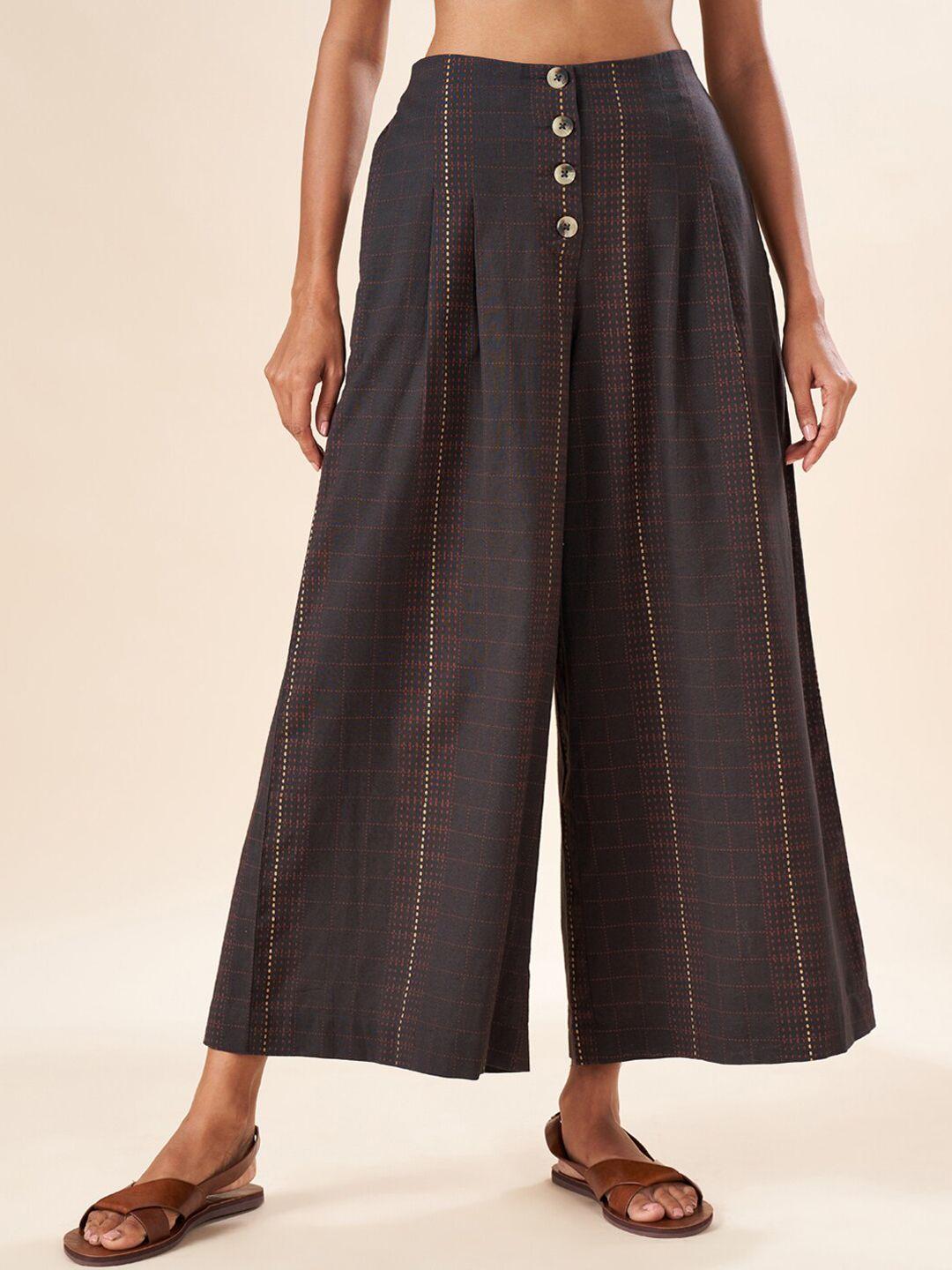 akkriti by pantaloons women checked flared pleated culottes