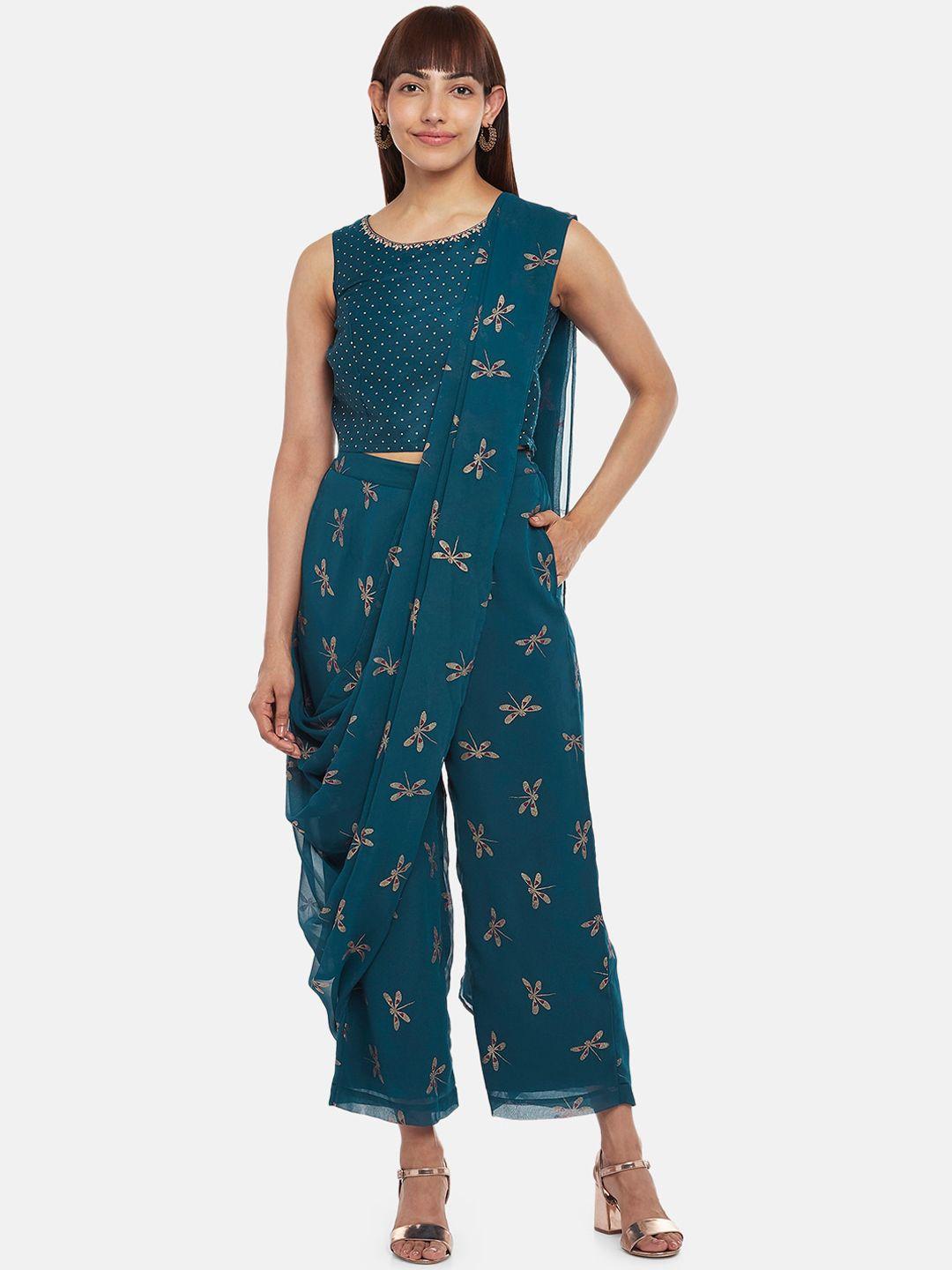 akkriti by pantaloons women ethnic motifs printed top with trousers & with dupatta