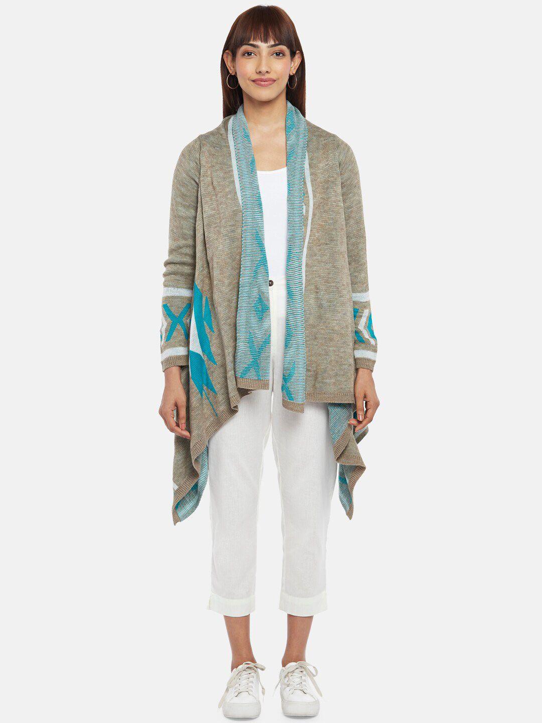 akkriti by pantaloons women geometric woven design open front longline shrug