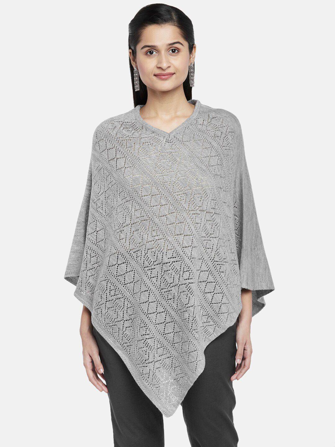 akkriti by pantaloons women grey open knit fusion poncho