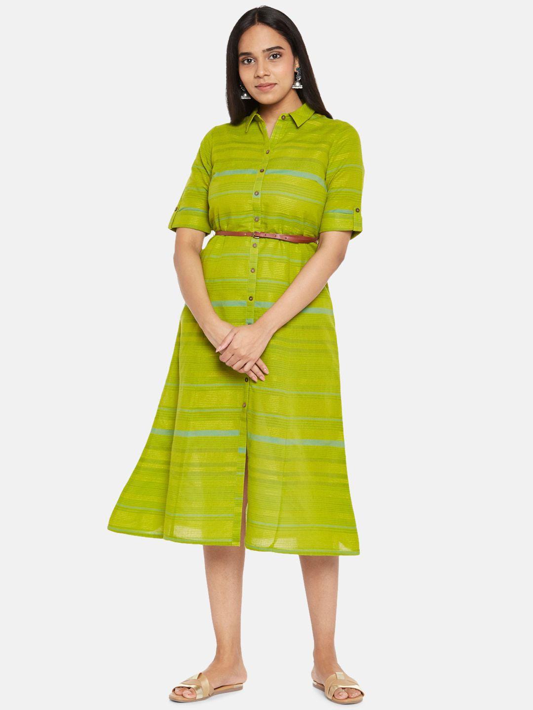 akkriti by pantaloons women lime green checked shirt midi dress
