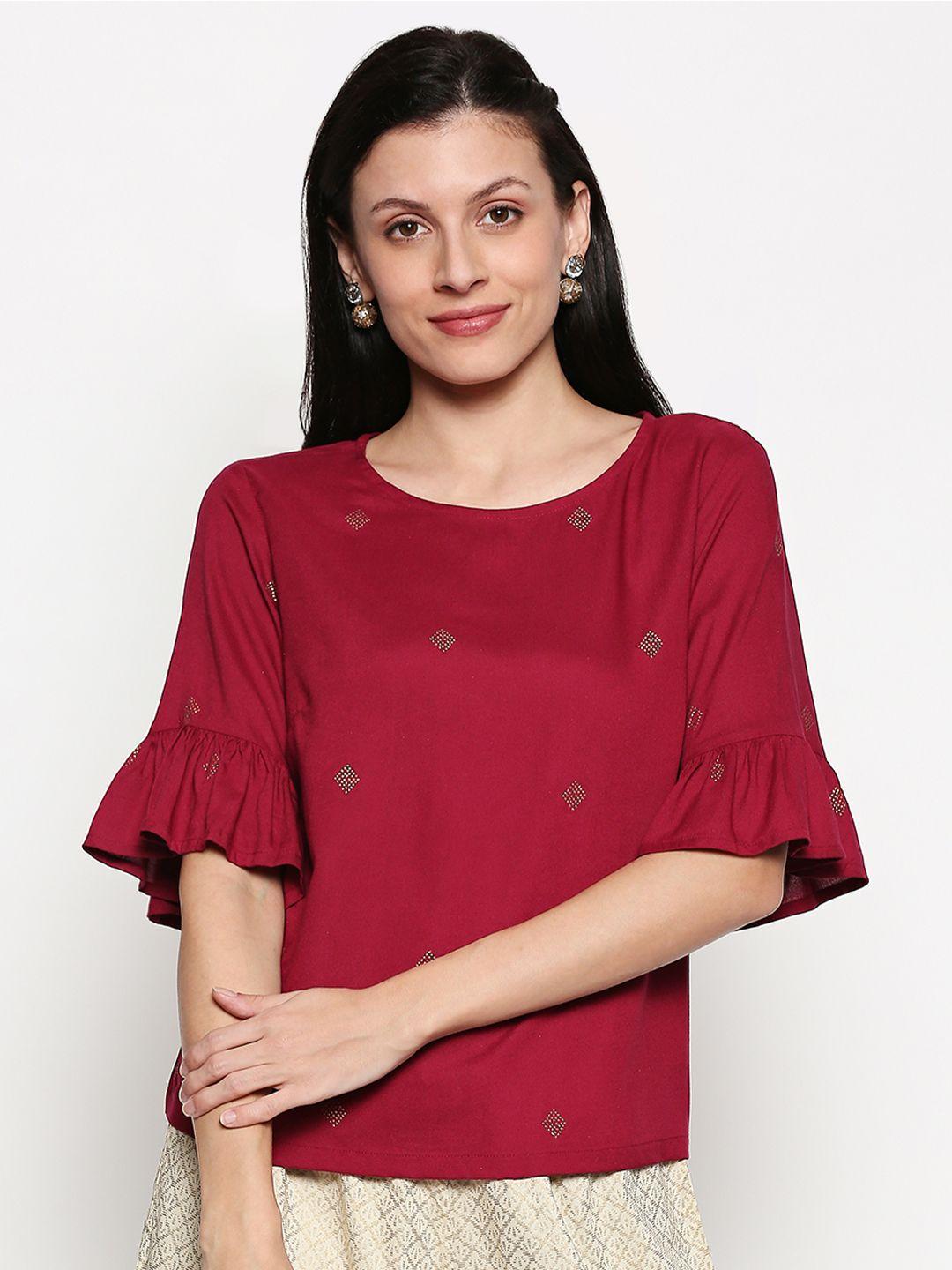 akkriti by pantaloons women maroon printed top