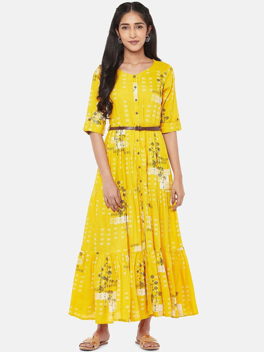 akkriti by pantaloons women mustard yellow & off-white floral printed maxi dress