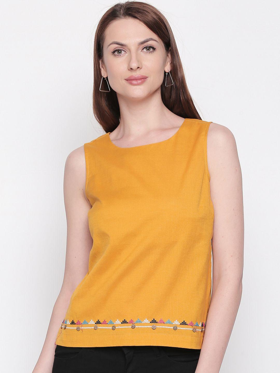 akkriti by pantaloons women mustard yellow solid top