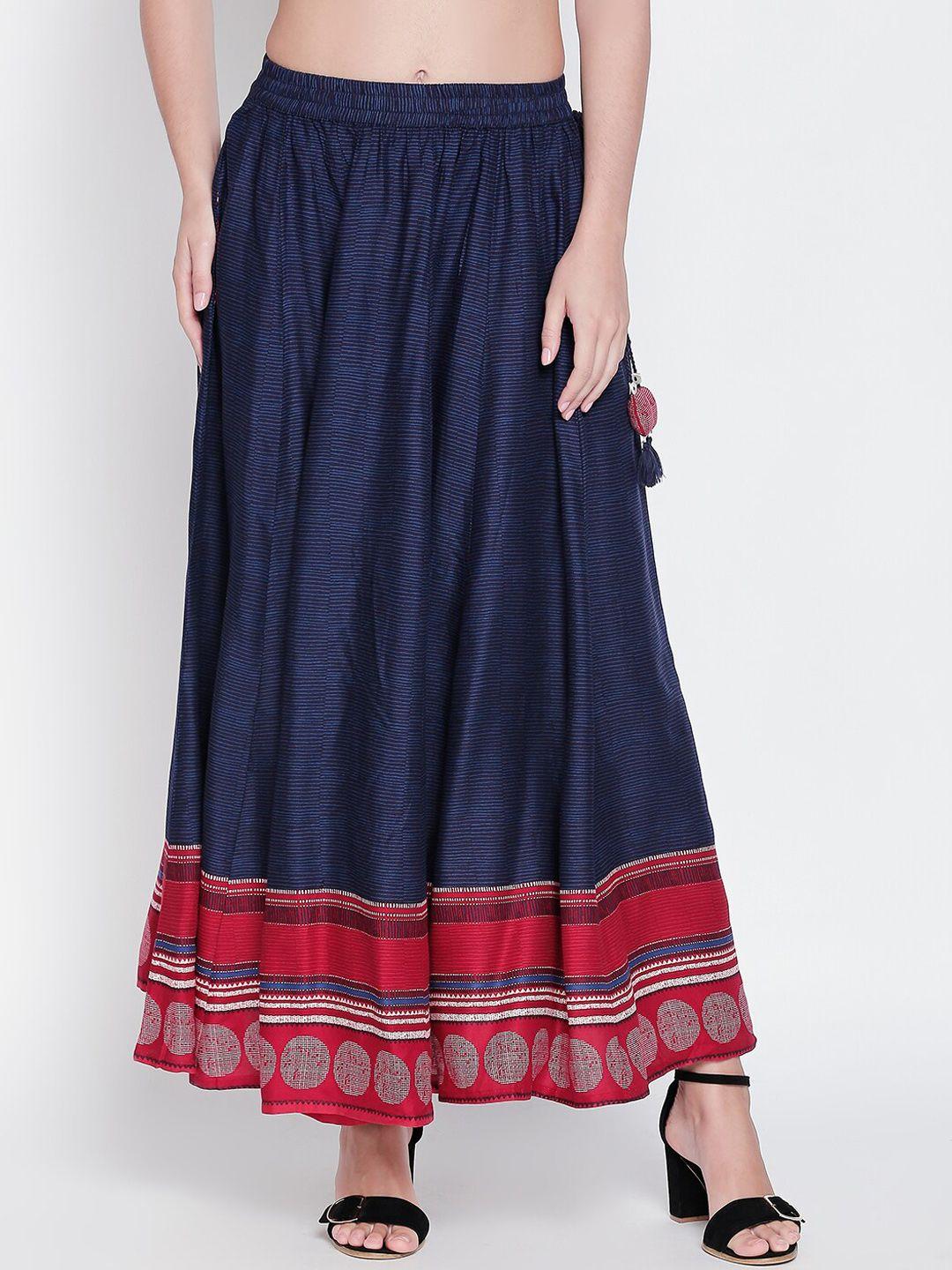 akkriti by pantaloons women navy blue & red striped flared maxi skirt