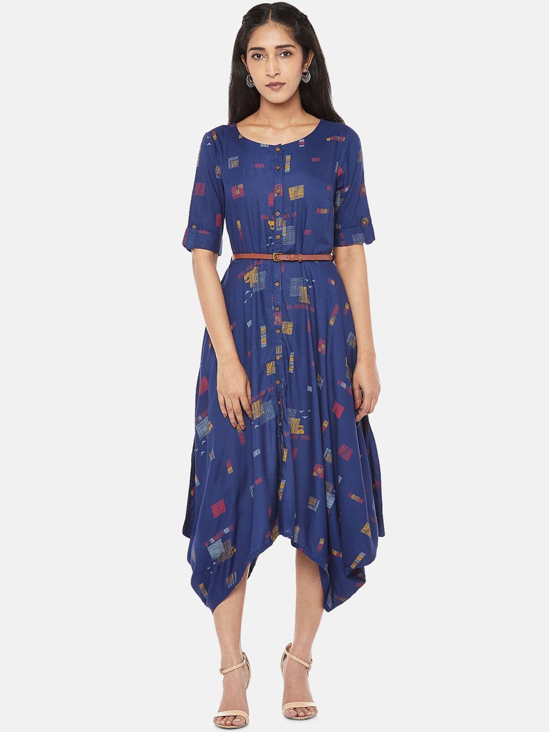 akkriti by pantaloons women navy blue printed a-line dress
