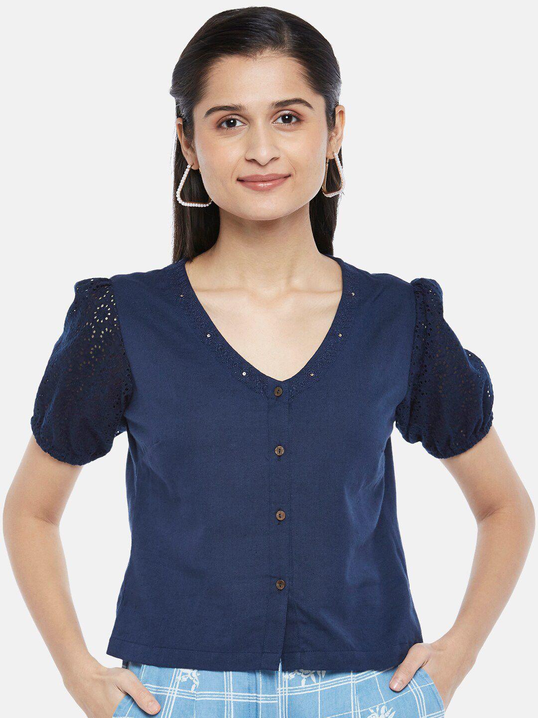 akkriti by pantaloons women navy blue solid top