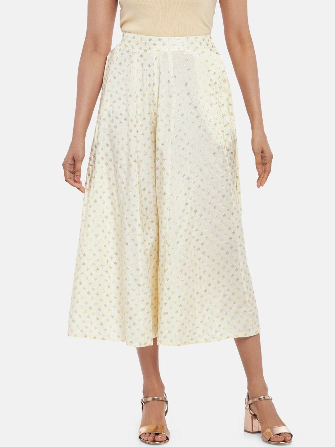 akkriti by pantaloons women off white printed culottes trouser