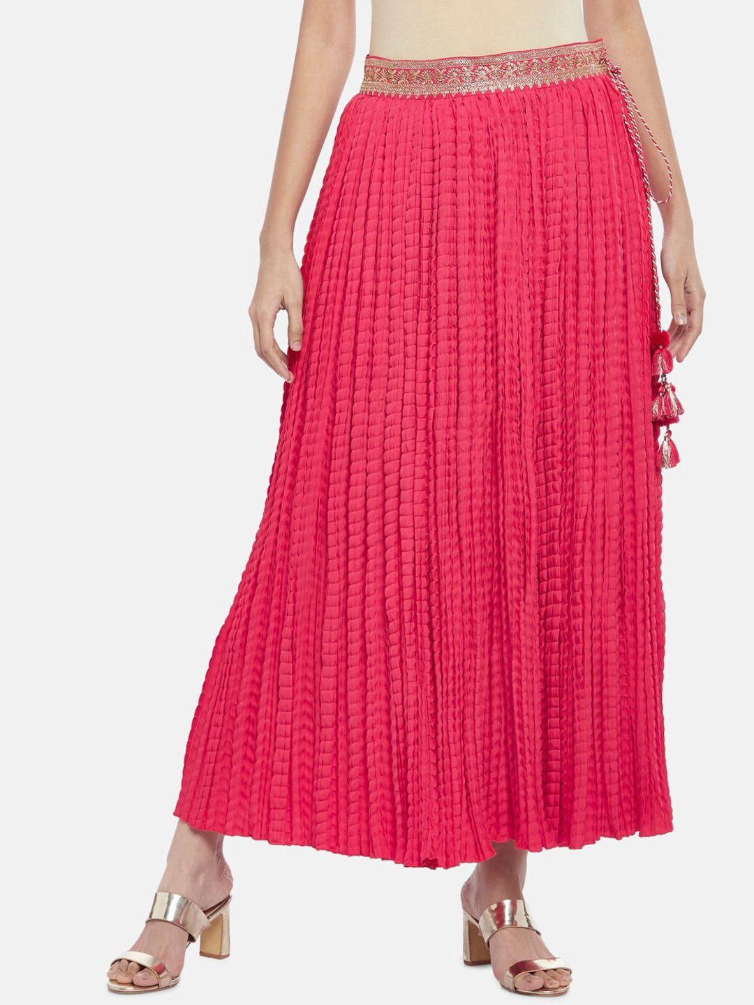 akkriti by pantaloons women pink textured maxi skirt