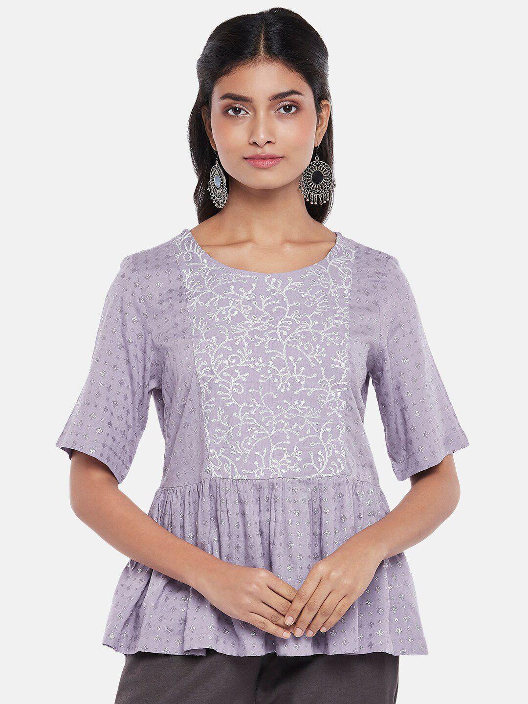 akkriti by pantaloons women purple floral print peplum top