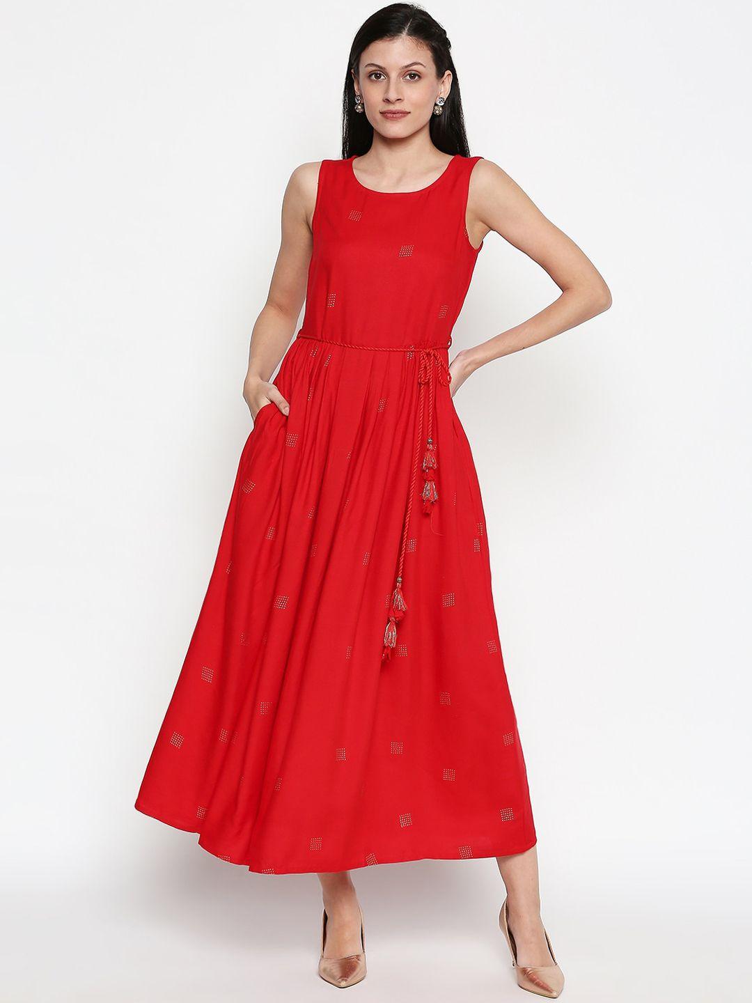 akkriti by pantaloons women red embellished maxi dress