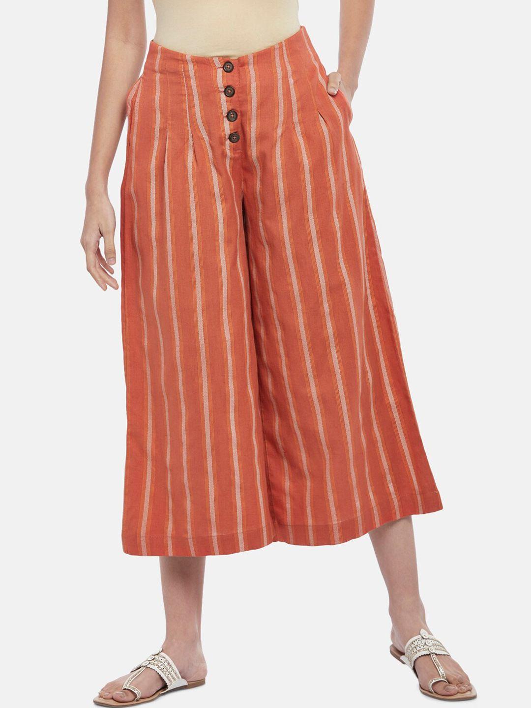 akkriti by pantaloons women rust striped culottes trousers