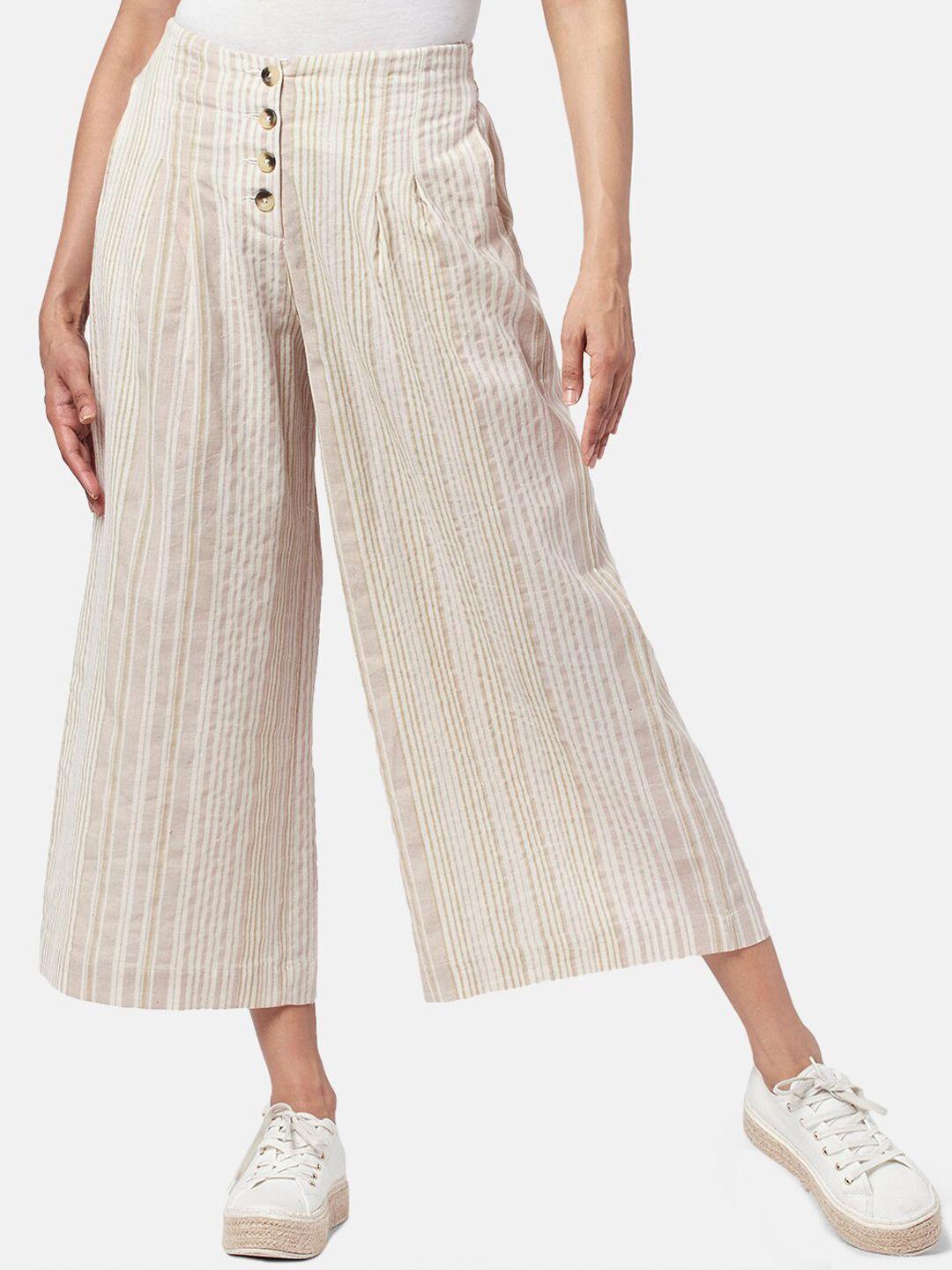 akkriti by pantaloons women striped cotton flared culottes trousers