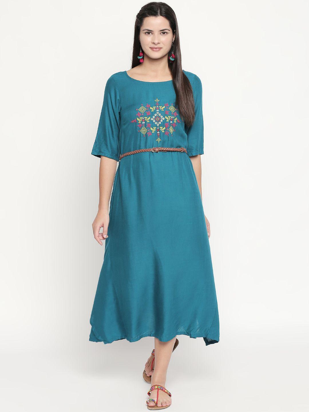 akkriti by pantaloons women teal a-line ethnic dress