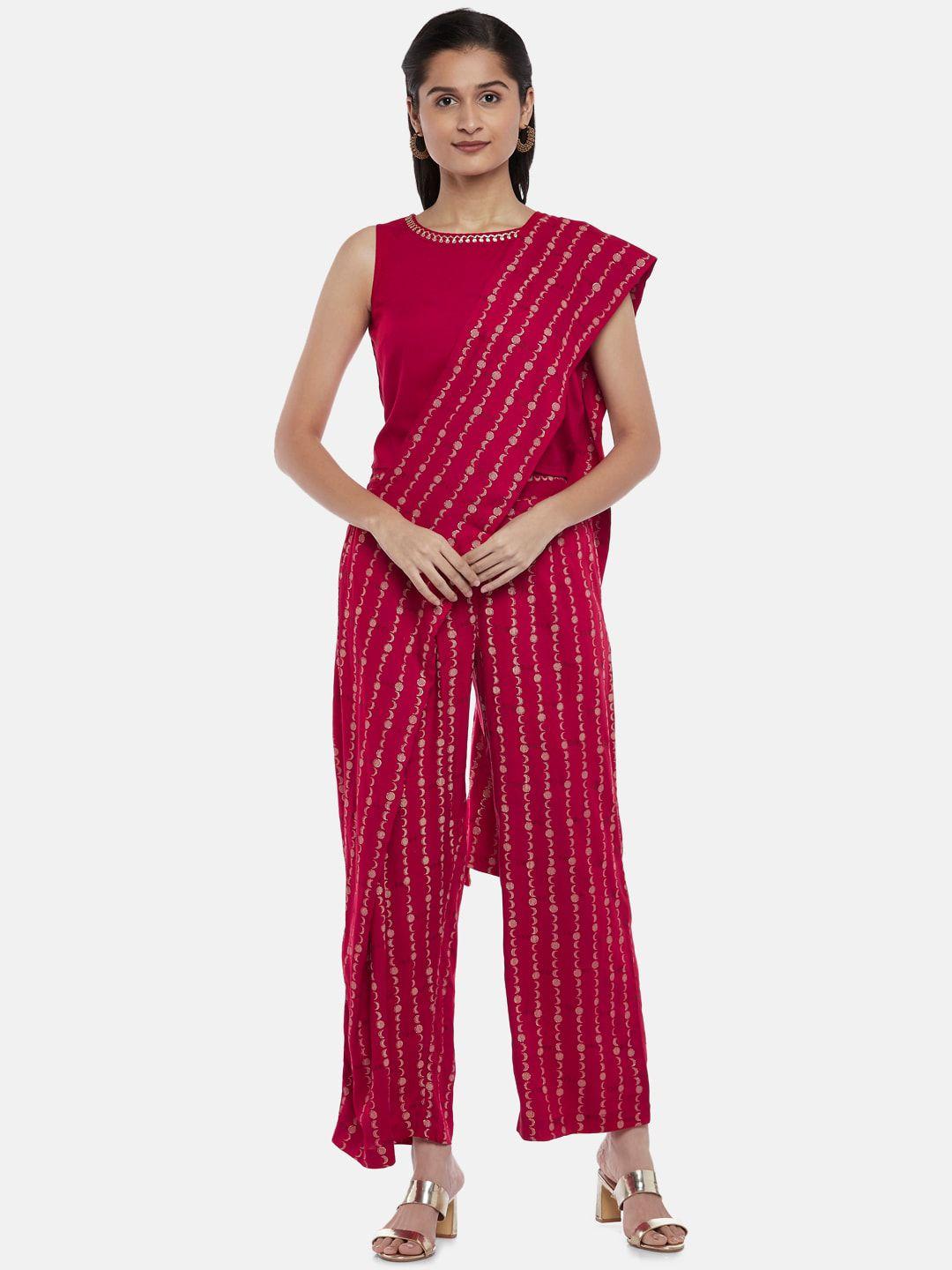 akkriti by pantaloons women thread work top with palazzos & dupatta