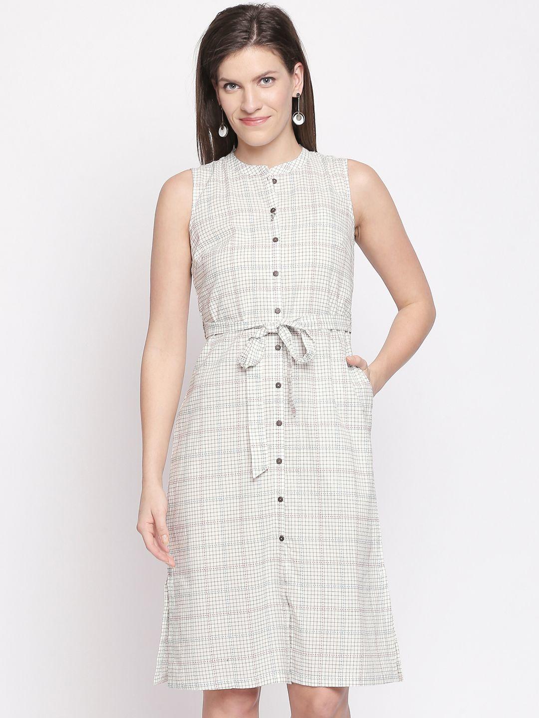 akkriti by pantaloons women white checked sheath dress