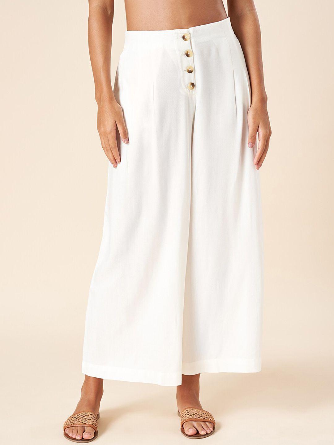 akkriti by pantaloons women white flared pleated trousers
