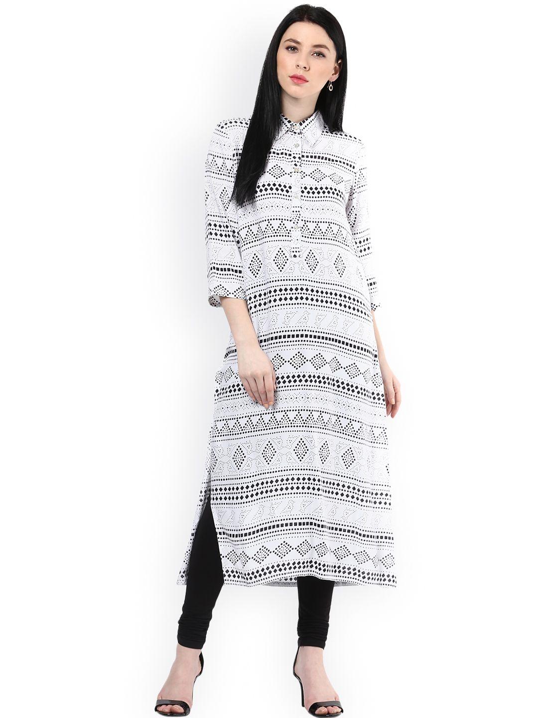 akkriti by pantaloons women white printed straight kurta