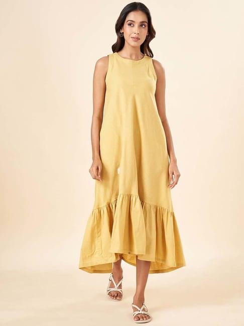 akkriti by pantaloons yellow cotton self pattern a-line dress