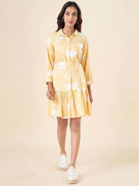 akkriti by pantaloons yellow floral print shirt dress