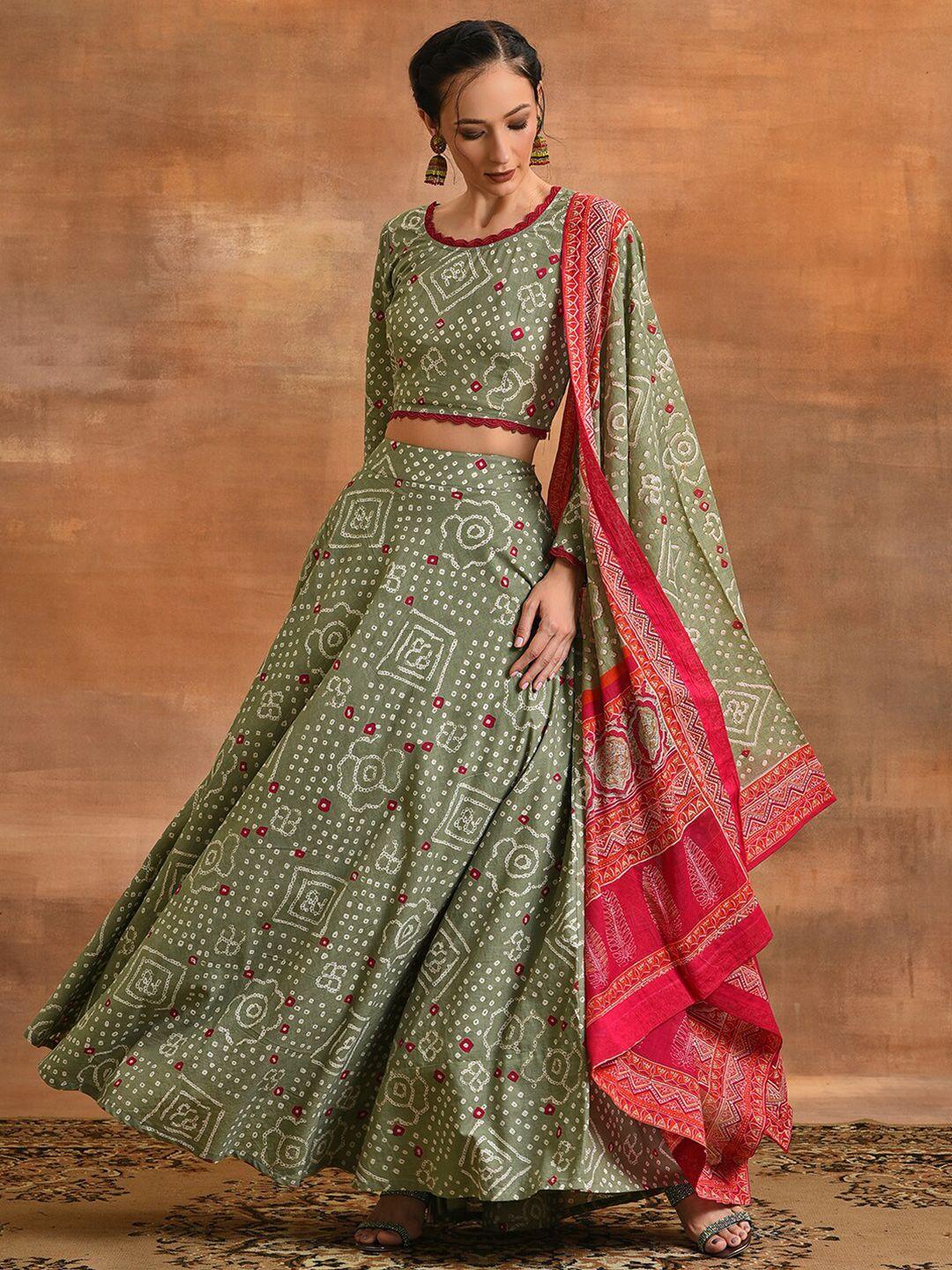 aks bandhani printed cotton ready to wear lehenga & blouse with dupatta