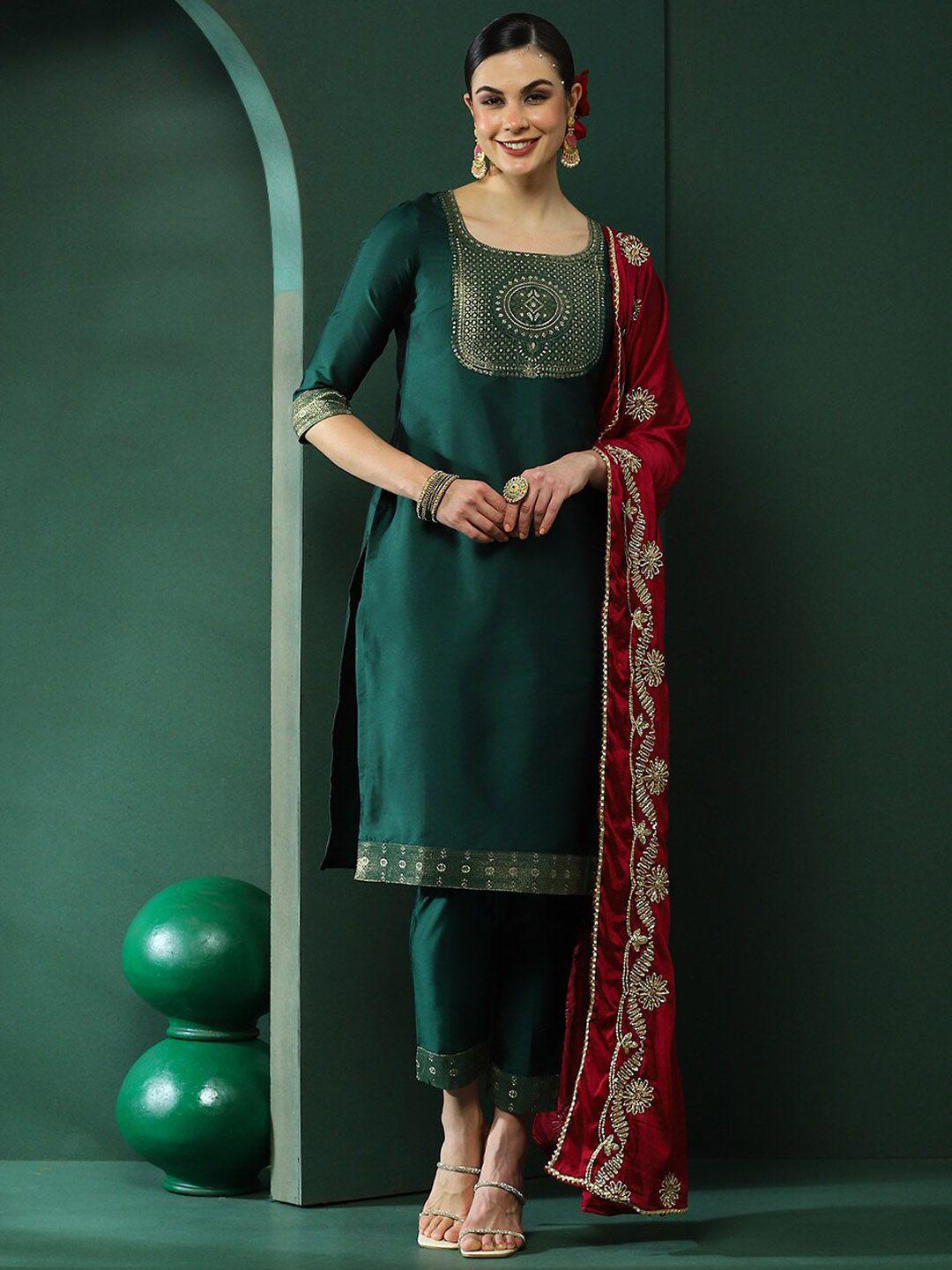 aks couture ethnic motifs yoke design zari gotta patti kurta with trouser & dupatta