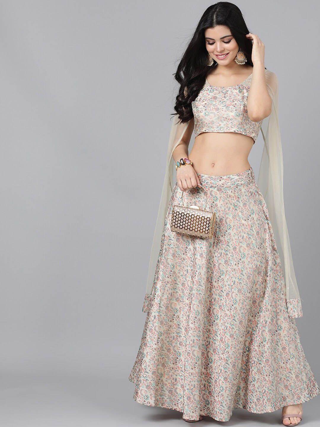aks couture floral printed ready to wear lehenga & blouse with cape dupatta