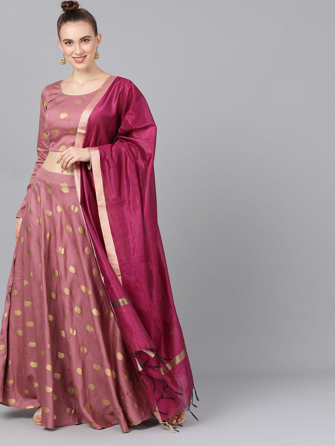 aks couture mauve & gold-toned printed ready to wear lehenga & blouse with dupatta