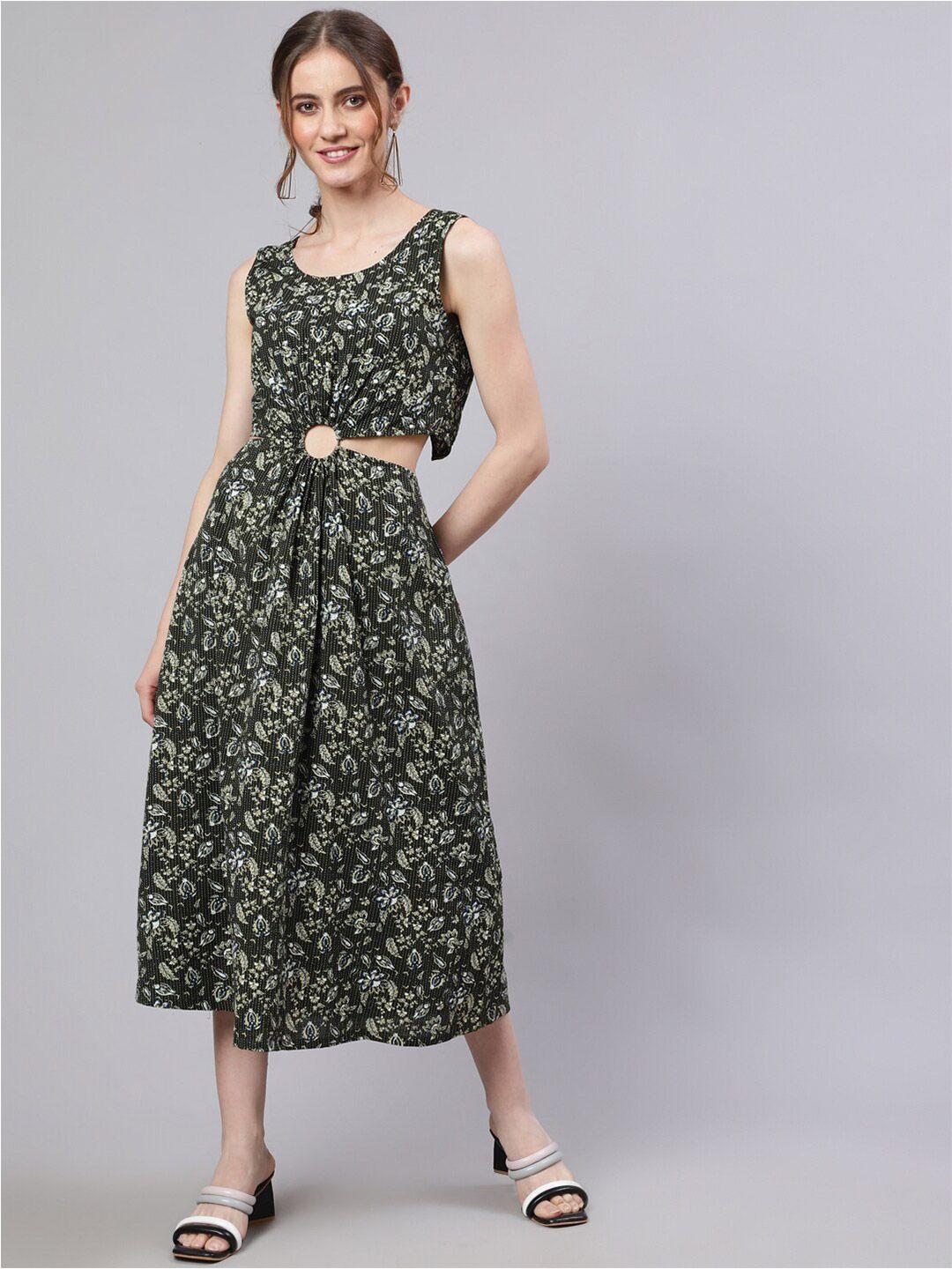 aks floral printed cut outs cut outs fit & flare midi dress
