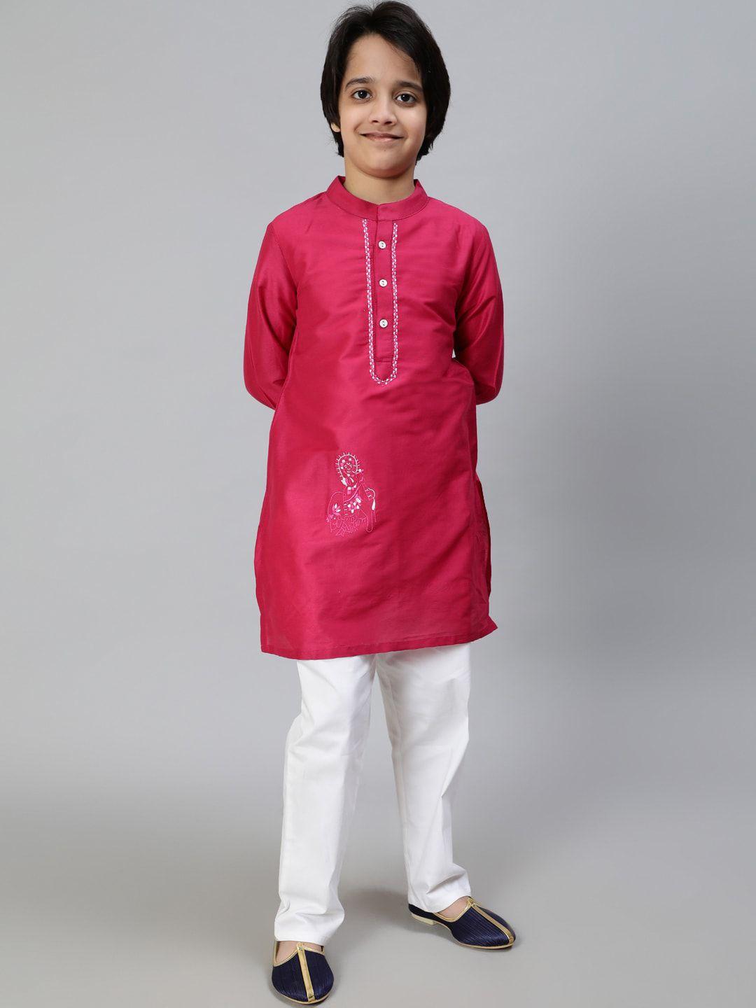 aks kids boys embellished mandarin collar cotton silk straight kurta