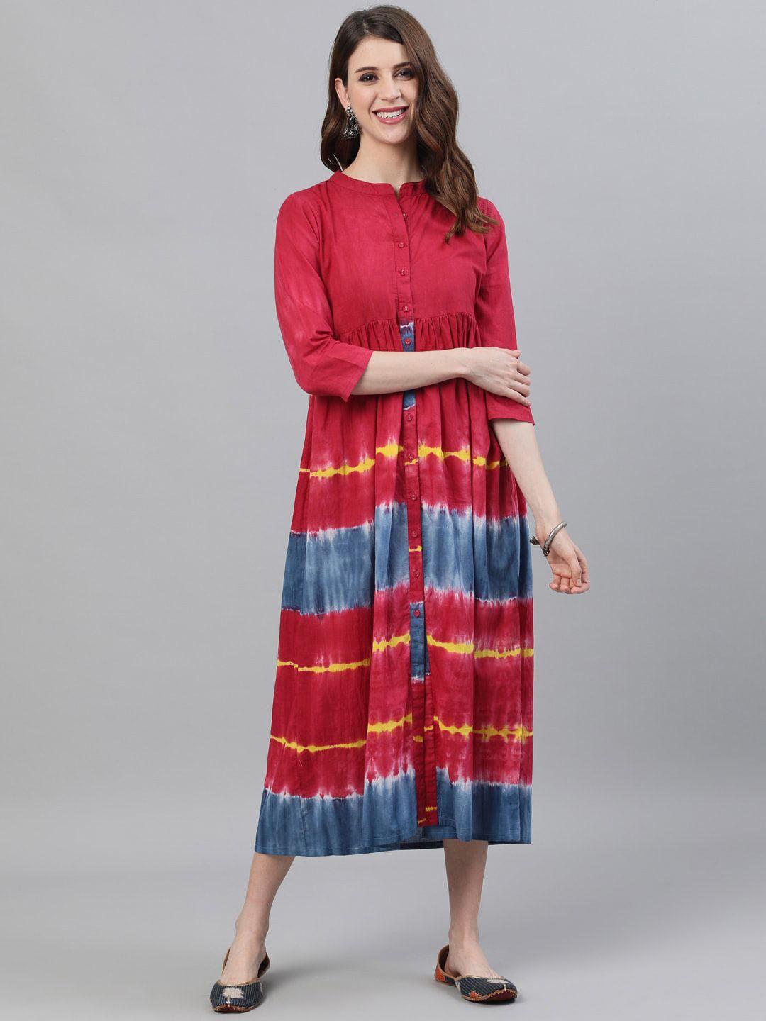 aks red tie and dye dyed empire midi dress