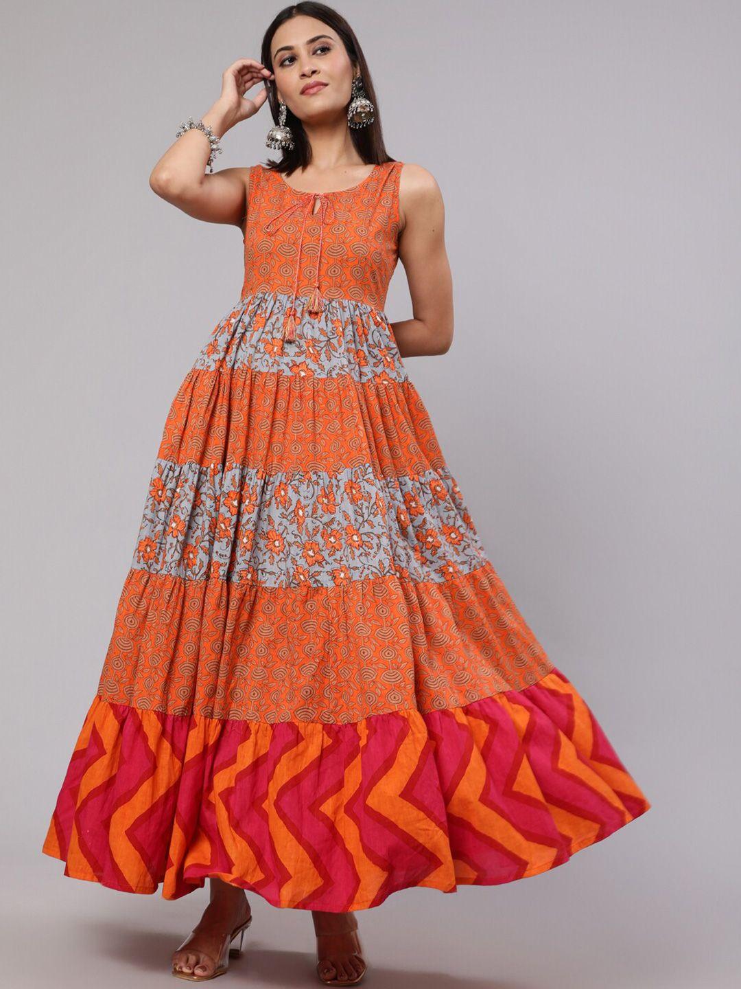 aks-round-neck-floral-printed-tiered-tie-ups-fit-and-flare-cotton-maxi-dress