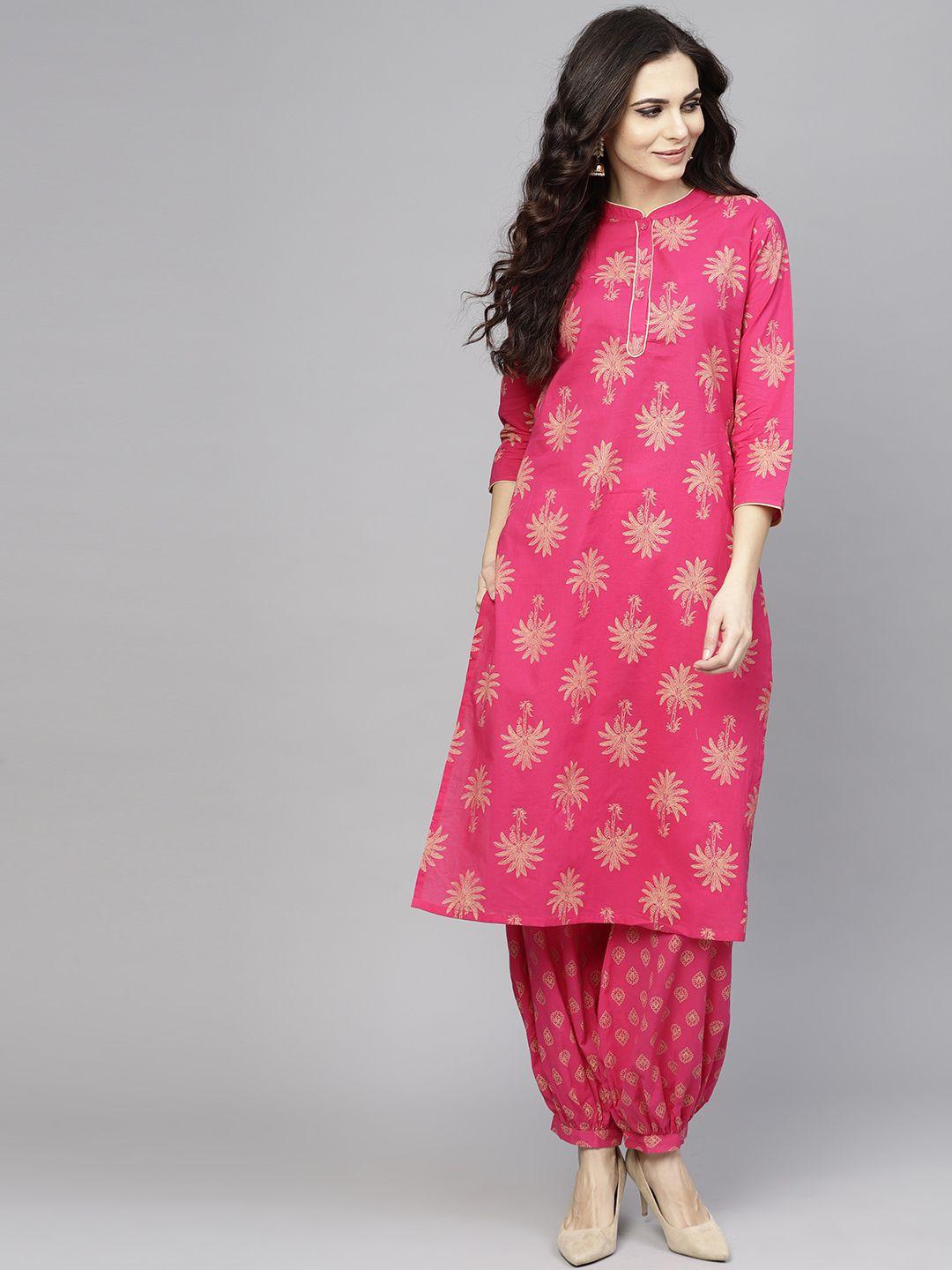 aks women pink printed kurta with salwar