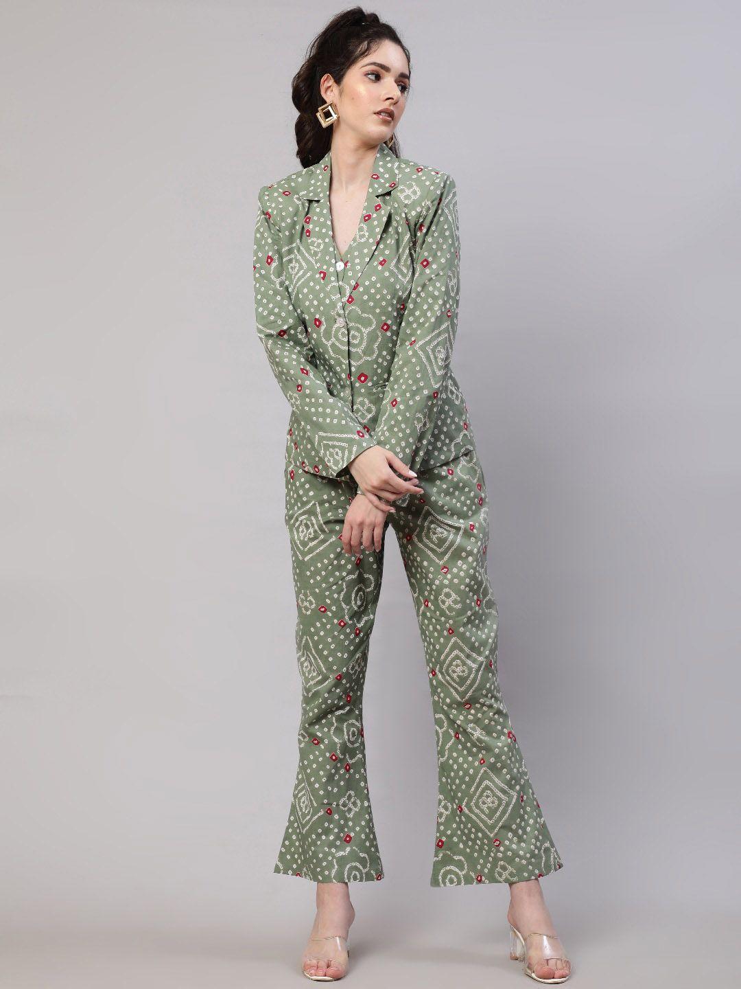 aks 3 pieces bandhani printed pure cotton waistcoat with blazer & trouser