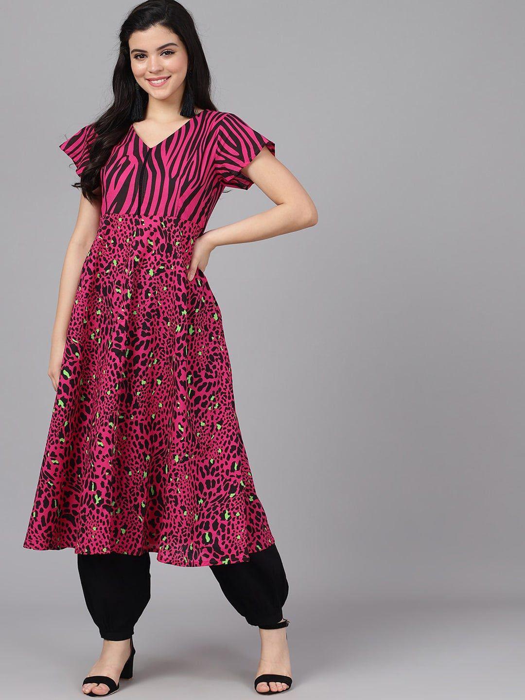 aks animal printed anarkali kurta