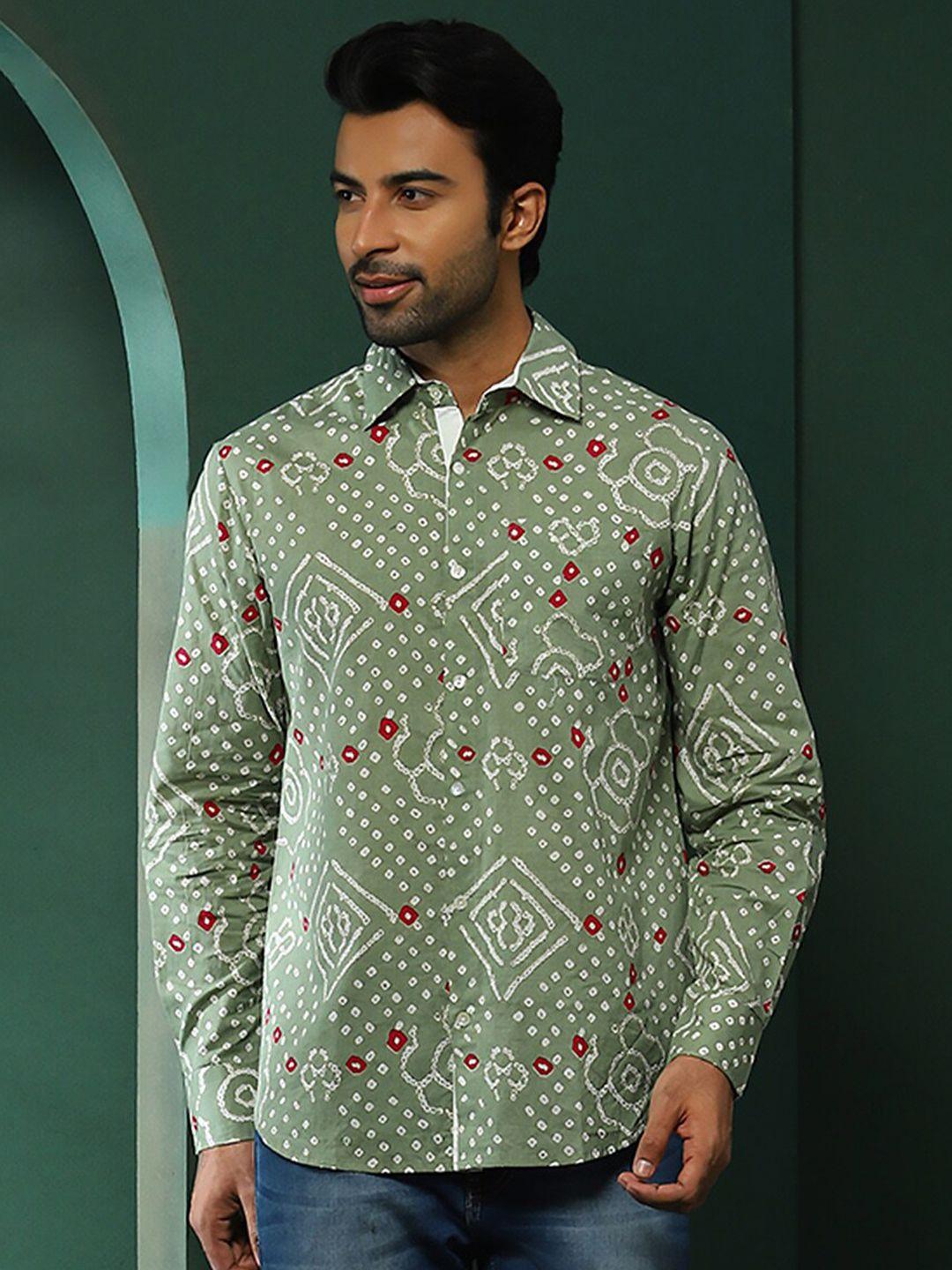 aks bandhani printed opaque cotton casual shirt