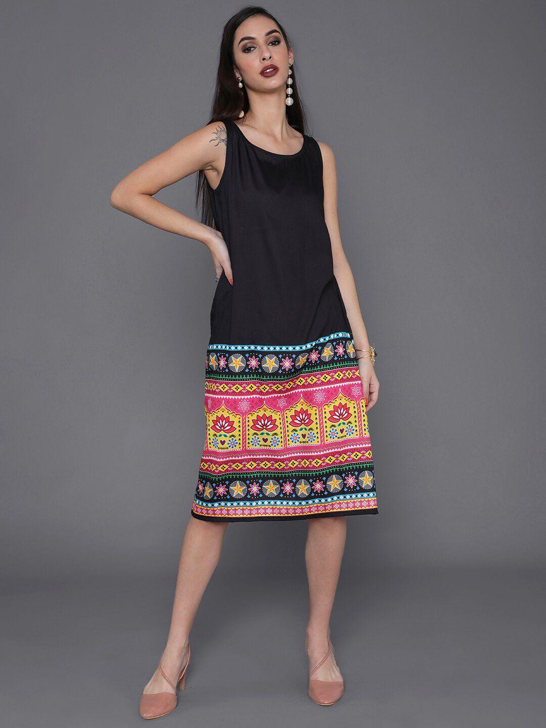 aks black ethnic motifs print a-line dress