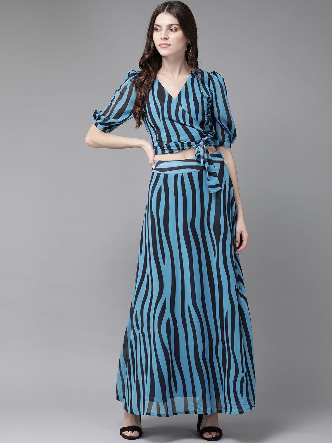 aks blue & black zebra print crop top with skirt